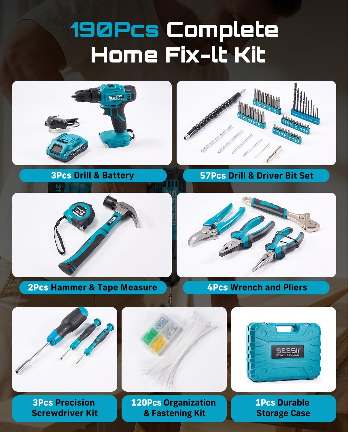 21V Cordless Drill Tool Kit 19 - Power Tools Combo Kits ulasan dan harga
