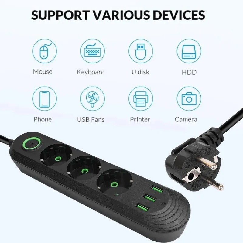 EU Plug AC Outlet 2500W Multip - Power Tools Extension ulasan dan harga