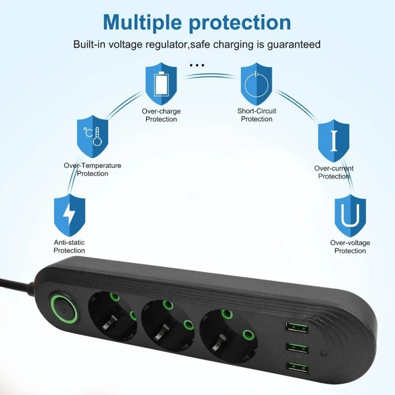EU Plug AC Outlet 2500W Multip - Power Tools Extension ulasan dan harga