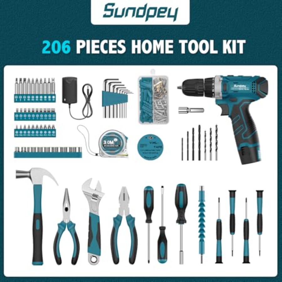 Sundpey Tool Kit 206PCs with D - Power Tools Combo Kits ulasan dan harga