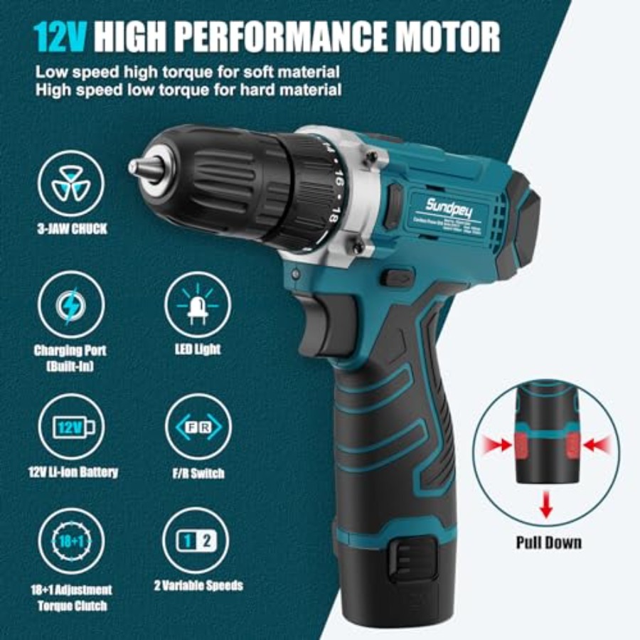 Sundpey Tool Kit 206PCs with D - Power Tools Combo Kits ulasan dan harga