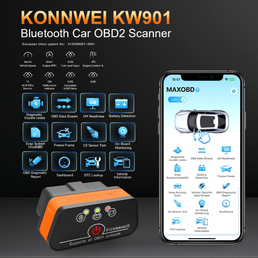 MINI OBD2 KW901 Bluetooth 4.0  - Power Tools English ulasan dan harga